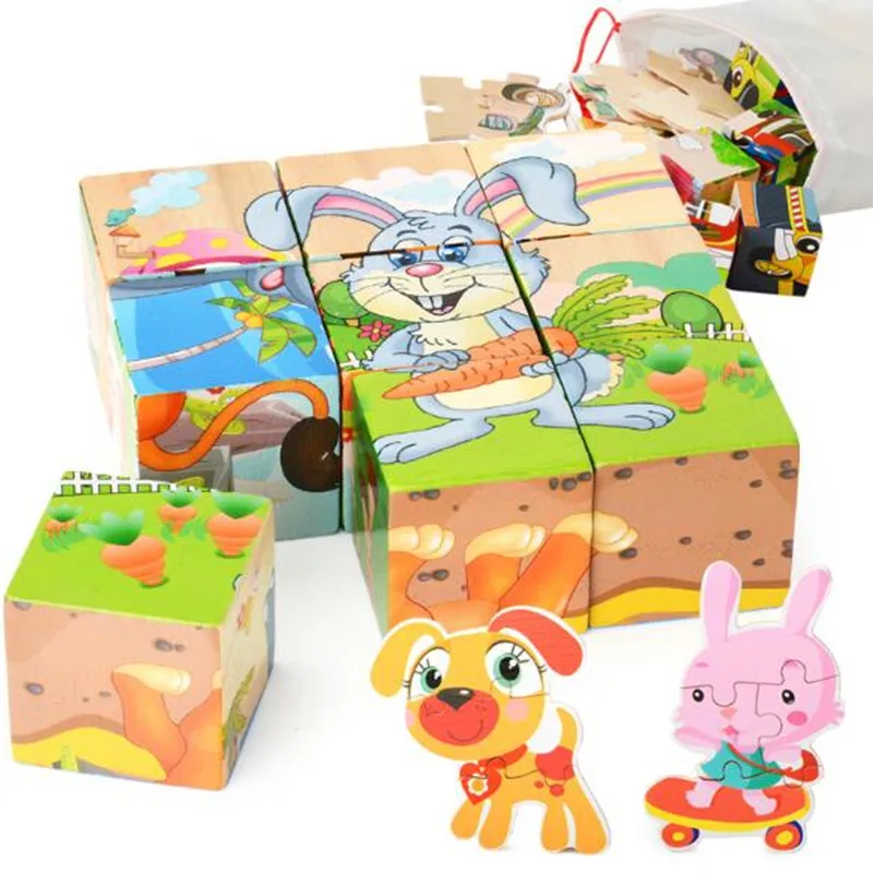 

9Pcs Kid Wooden Cartoon Animal Puzzle Toy Wisdom Jigsaw Early Education Learning Toys For Children Game Single 3D Puzzle new