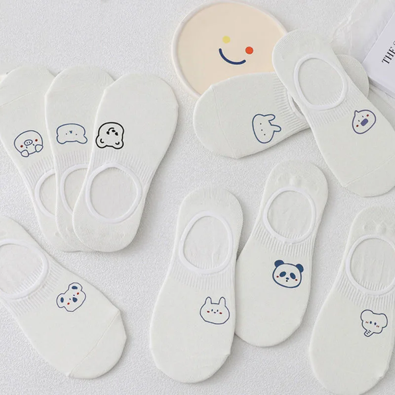 Women's cotton ankle socks, socks designed by rabbits, cows, hearts, warm and informal animals, 5 pairs of 10 pieces