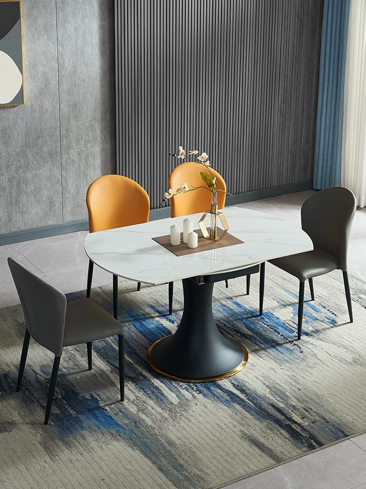 

Italian rotating rock plate table modern simple telescopic multi-function deformed table combination