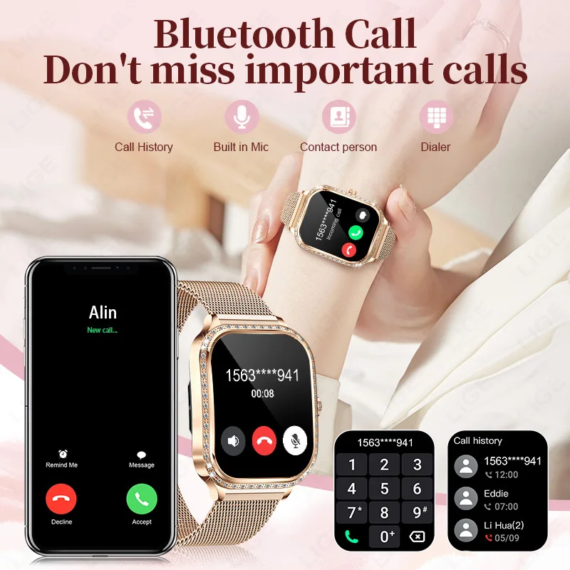 Фото LIGE Смарт-часы женские водонепроницаемые Bluetooth вызов спортивные фитнес-мониторы сердечного ритма умные часы Mujer цифровые женские умные часы №3