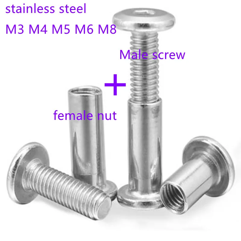 

5sets M4 M5 M6*10/12/15/20/25/30/35/40/50 stainless steel hex male screw with female nut connector kitchen furniture screw
