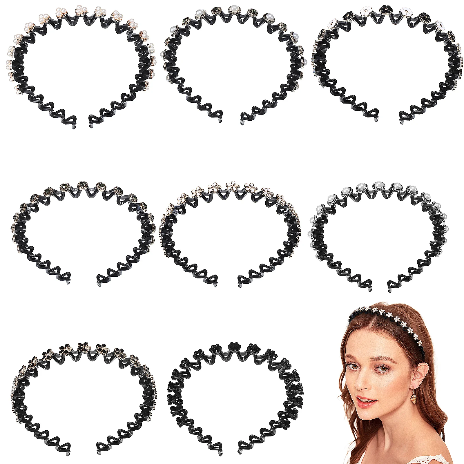 

8pcs Embellishment Headbands Wavy Headbands Fashion Trendy Headpiece Headdress