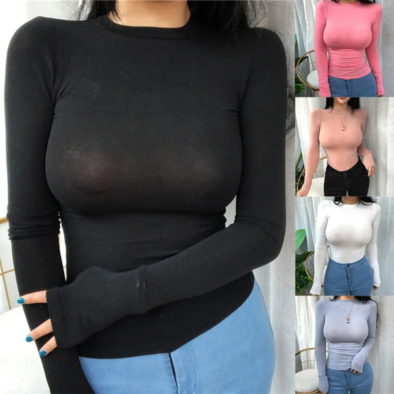 

Тонкий весенний Тонкий Топ, Женская эластичная пикантная футболка, женская одежда в Корейском стиле, облегающая футболка, женские повседне...