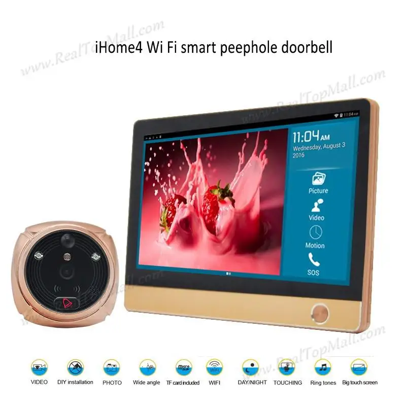 Price IHome portero automático inalámbrico con mirilla para sistema de hogar inteligente, Monitor LCD con pantalla táctil de 7 pulgadas, 1024x600, 2,0 mega Cámara, WIFI 4