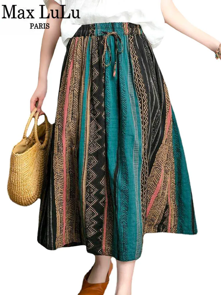 Женская льняная юбка с принтом Max LuLu Повседневная Свободная хлопковая цветочным