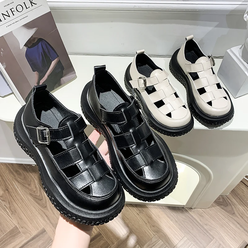 

Retro Woman Shoes Female Sandal Clogs Wedge Breathable Muffins shoe 2022 Summer Med Original Girls Platform Flat Fashion Thick B