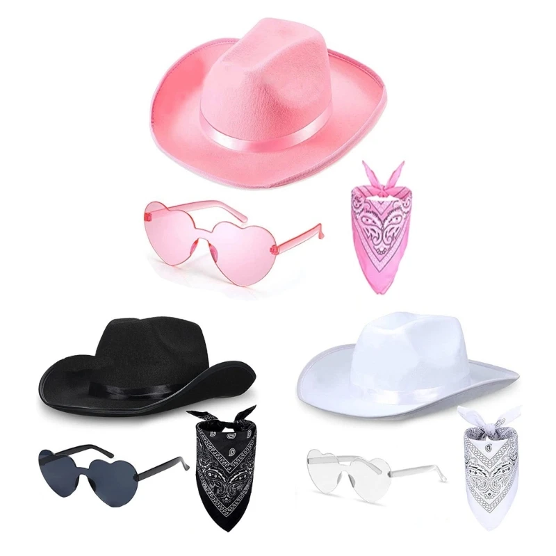 

Плоская шапка, головной убор, Западная шапка Cowgirl, шарф, очки для взрослых, Женский костюм для косплея, платок, головной убор для ночного клуба