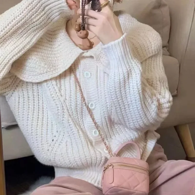 DAYIFUN корейские однотонные вязаные кардиганы осень 2024 новые свободные короткие