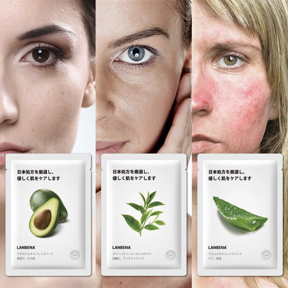 

LANBENA Face Mask Brighten Whitening Serum Moisturizing Anti Aging Natural Fruit Plant Extract Masks Essence Skin Care 5PCS