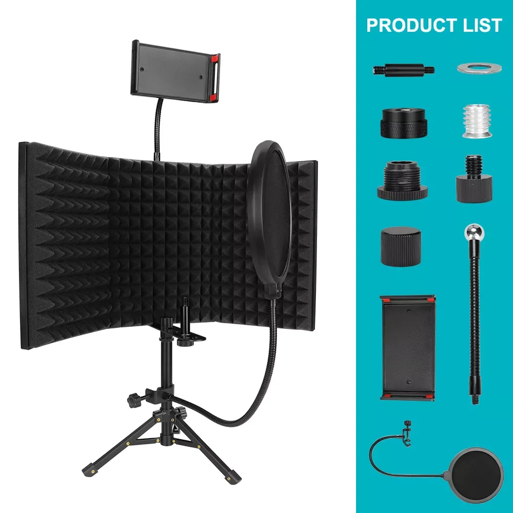 

Microphone Isolation Shield Studio Mic Sound Absorbing Foam Reflector for Recording Studio Podcasts Singing Broadcasting