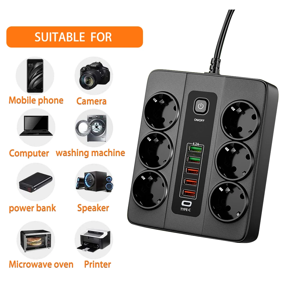 Удлинитель питания с USB-портом типа C и защитой от перегрузки 3000 Вт |