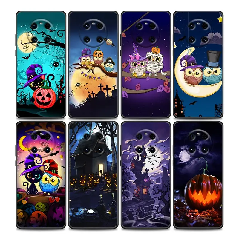 

Birds Cats Ghosts Bats Pumpkins Halloween Phone Case For Huawei Y9 2019 Y6 Y7 Y6p Y8s Y9a Y7a Mate 40 20 10 5G Pro Lite RS Cover