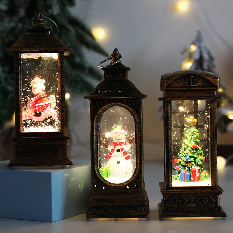 Portable Night Lights Christmas Music Box Lantern Rotating Battery Operated Light Crafts Toy For Indoor Home Desktop Decoration