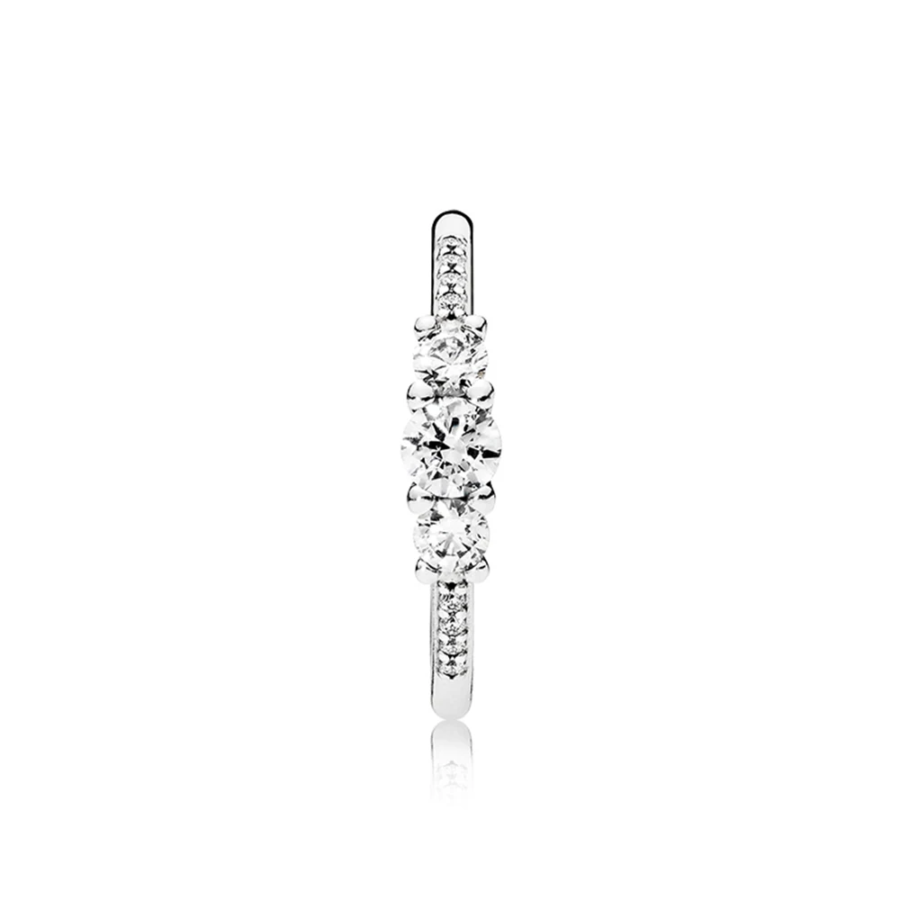 Pandora-Bague de Luxe en Argent 925 pour Femme, Bijoux à Trois Pierres Transparentes, Adaptés aux Cadeaux d'Anniversaire