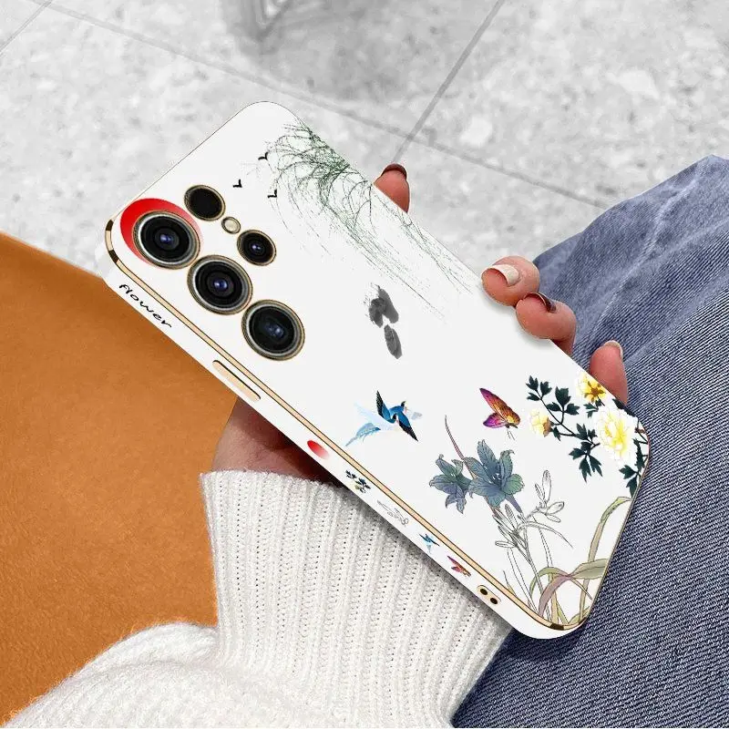 Willow Branches Luxury Plating Phone Case For Samsung Galaxy S23 S22 S21 S10 S9 S8 Plus Note 20 ultra 10 Plus Cover