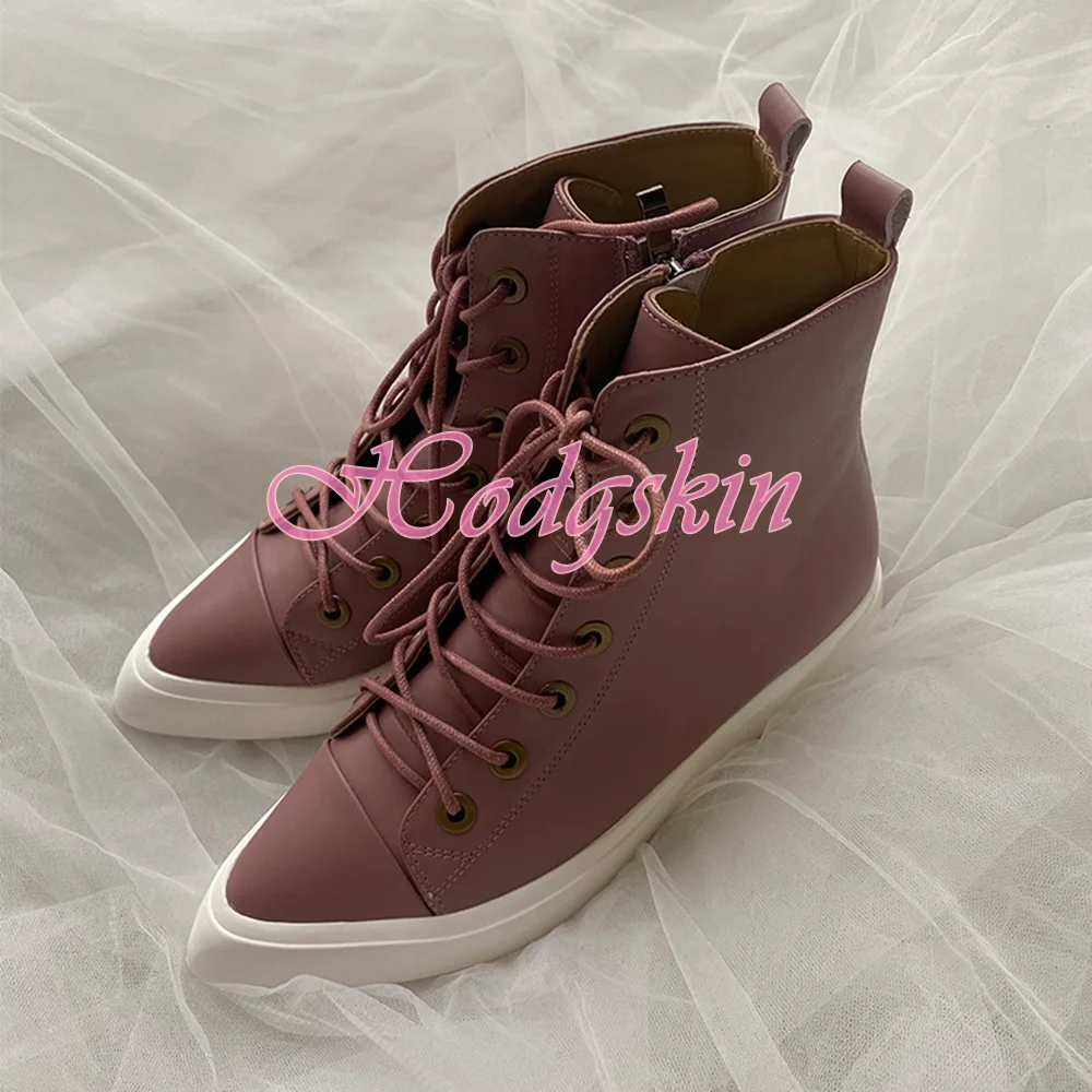 Купи Pointy Toe Lace Up Ankle Boots Women Casual Shoes Wedges Leather Solid Spring Autumn New Style Dress Daily Boots Customized за 5,666 рублей в магазине AliExpress