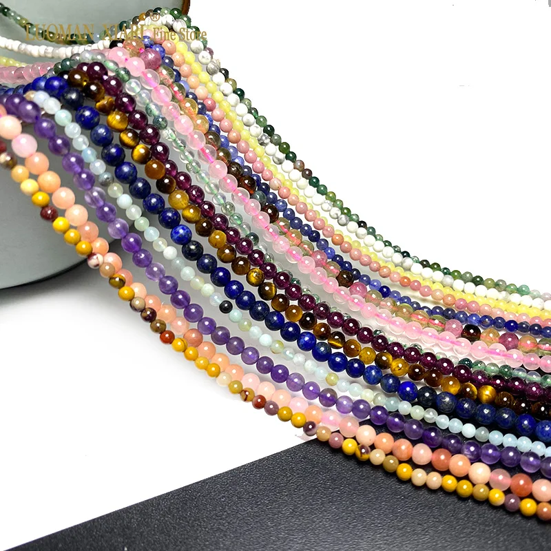 

2 3 4MM Natural Labradorite Amethyst Agate Amazonite Crystal Round Stone Beads for Jewelry Making DIY Bracelet Accessories 15''