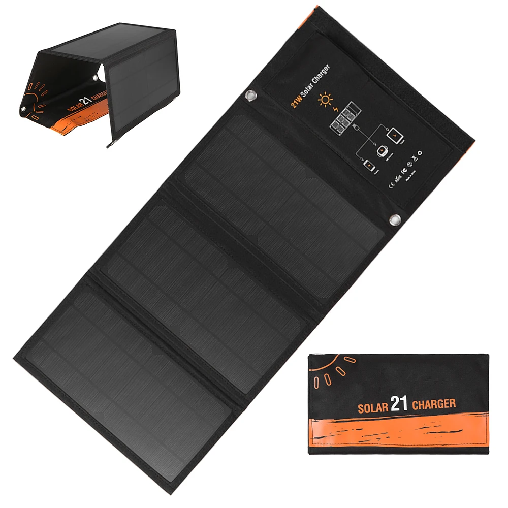 

21W Foldable Sun Power Charger Sun Power Panel Charge Dual USB Ports Power Source for Cell Phone Tablet PC Bank Power 2022