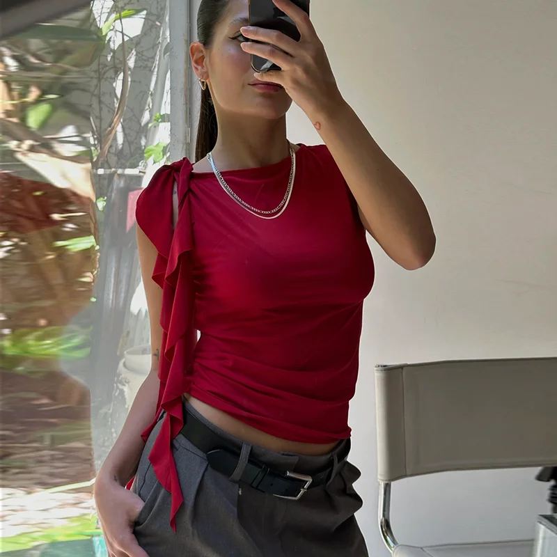 Женская однотонная укороченная майка с Bahroma от Cutenova повседневная летняя футболка