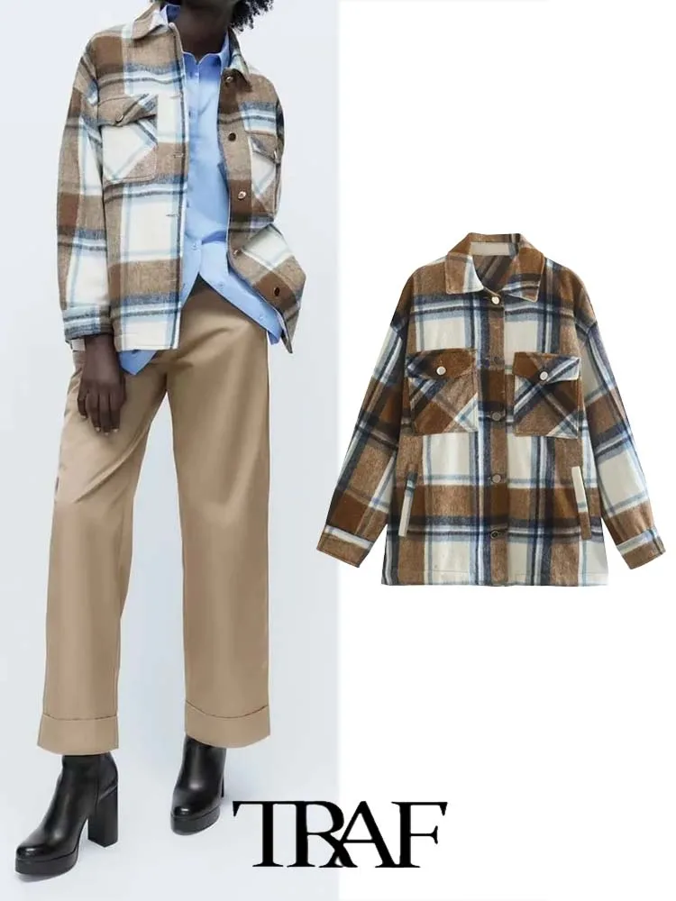 

Куртка женская клетчатая Длинная с карманами, на осень/зиму