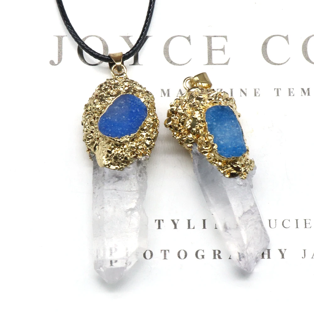 Натуральный камень прозрачный кварц оригинальная позолоченная подвеска в форме