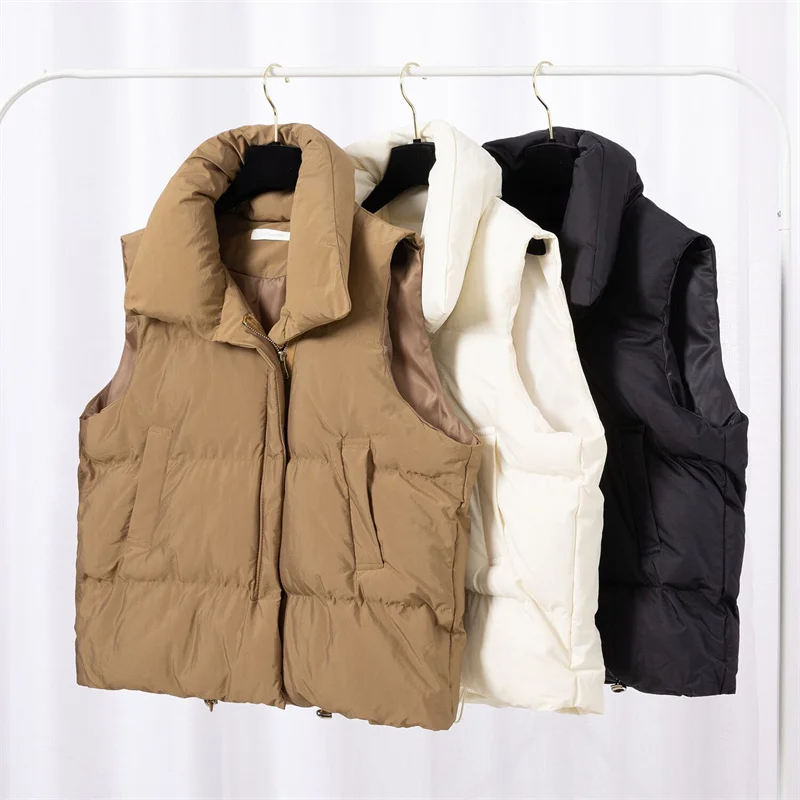 

Autumn Winter New Feminine Stand Collar Ultra Light Down Vest Trendy Casual Zipper Streetwear Cotton-Padded Portable Waistcoat