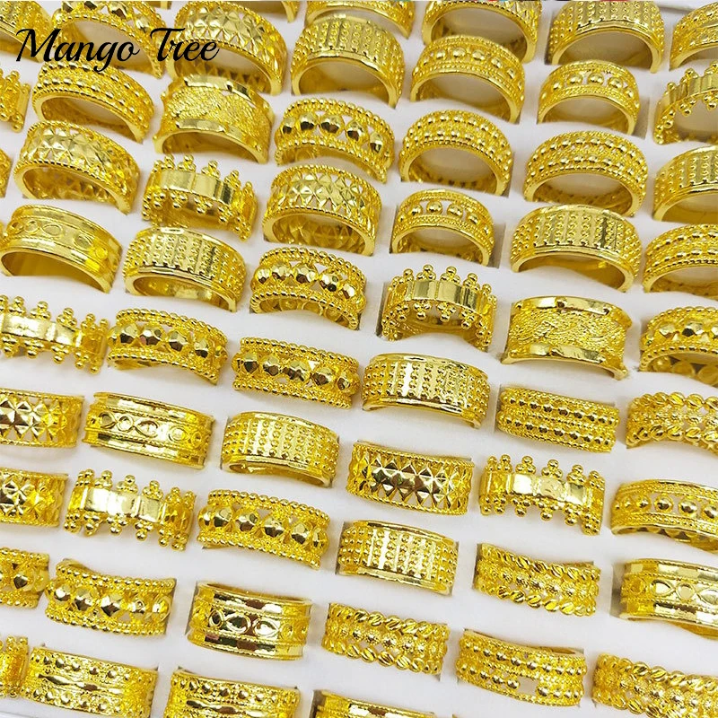 

10/20/30Pcs/Lot Trendy Golden Rings for Women and Men Vintage Mix Carved Crown Hollow Out Charm Jewelry Finger Ring Accessories