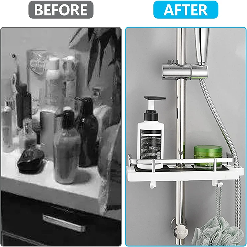 

Bathroom Tray Stand Storage Rack Anti Bacteria Organizer Rectangle Lifting Rod No Drilling Shower Shelf Lifting Removable Home