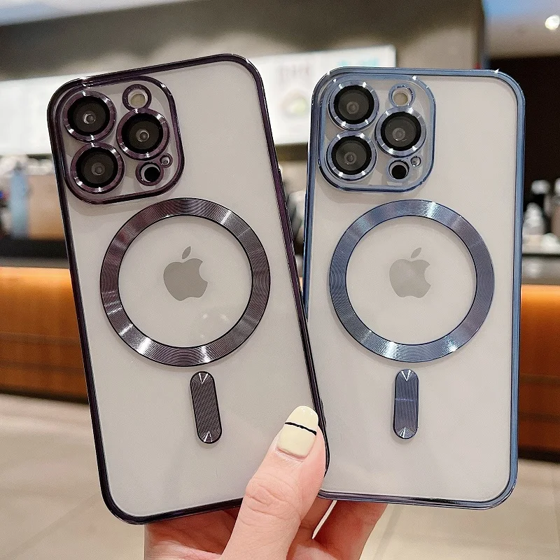 

HOCE Plating Phone Cases For iPhone 14 13 12 11 Pro Max With Lens Film Case For 14 Plus X XS MAX XR Magnetic Adsorption Cover