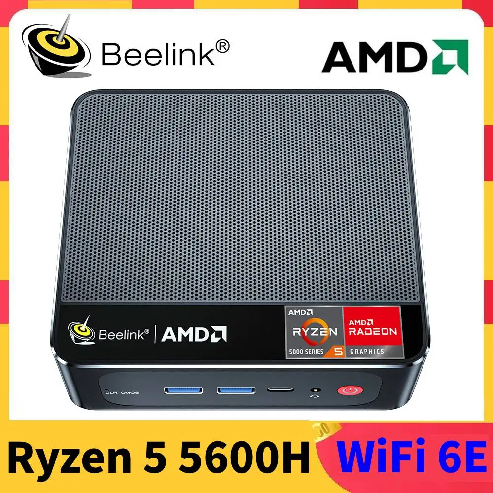 

Beelink SER5 AMD Ryzen 5 5600H Mini PC Windows 11 Pro WiFi 6E DDR4 16GB 500GB SSD BT5.2 4K 60Hz Dual HD 1000M Desktop Computer