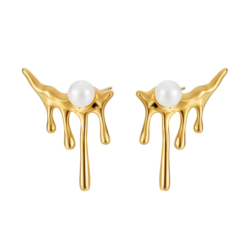 

Minar 2023 Fashion Simulated Pearl Lava Drop Dangle Earrings for Women Gold Silver Plated Copper Statement Earring Oorbellen