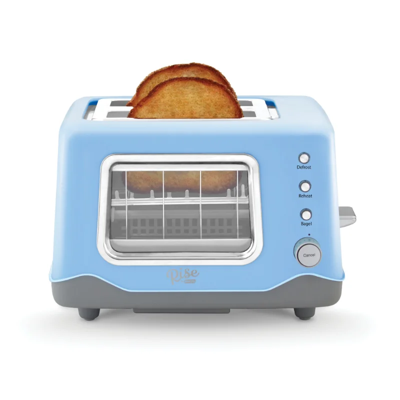 

Rise by Dash Clear View Window 2-Slice Toaster Blue - Defrost, Reheat, Bagel, Auto Shut off