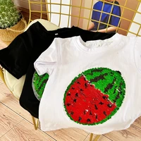 summer boys t shirt sequins discolor cartoon short sleeve girl tees tops school kids clothes loose casual young children costume