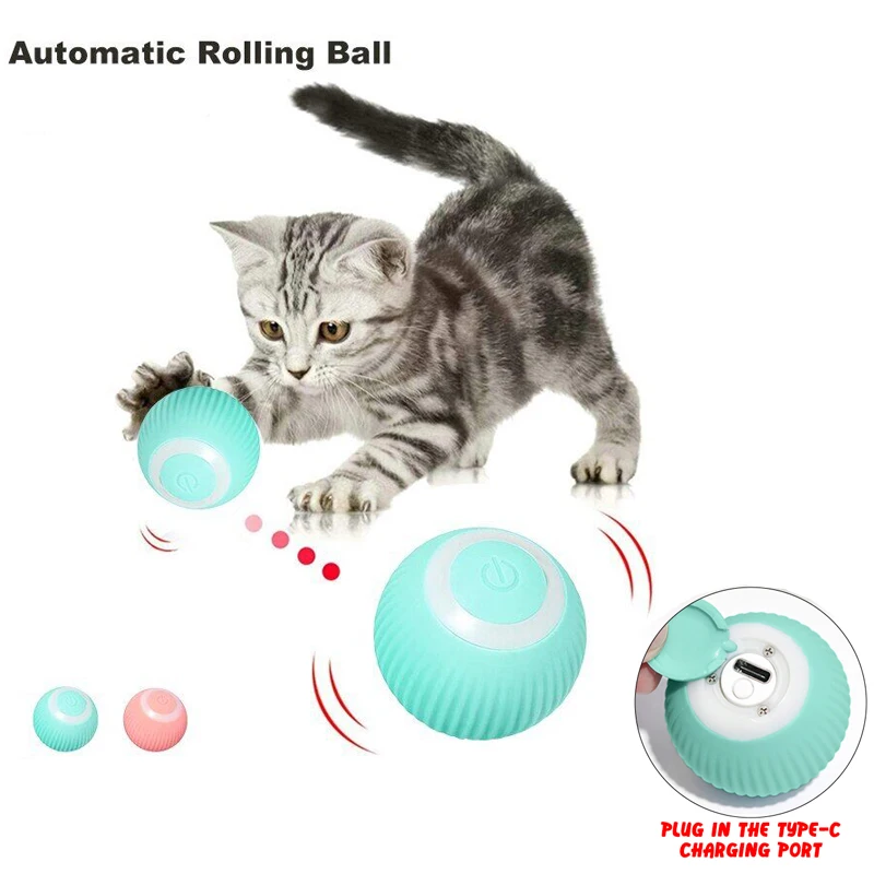 

Cat USB Charger Toy Automatic Cat Ball Toys Interactive Self Rotating Indoor Teaser Selfplay Exercise Toys for Pet Kitten