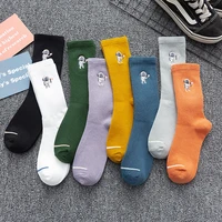 spring summer solid color socks for women ins tide embroidery astronaut fashion wild tube socks sports tide socks