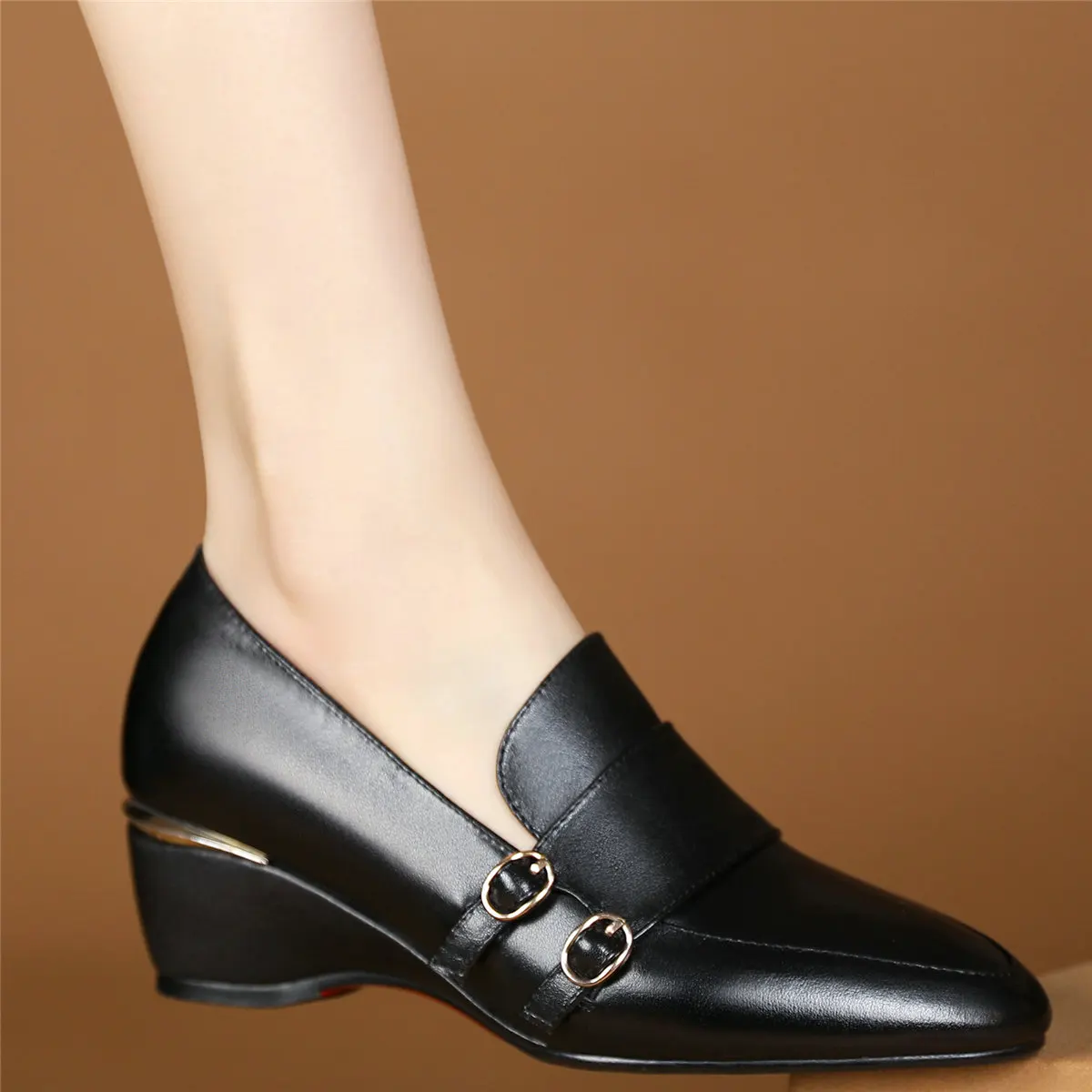 2023 Wedges Oxfords Shoes Women Genuine Leather Med Heels Platform Pumps Female Shallow Round Toe Fashion Sneakers Casual Shoes