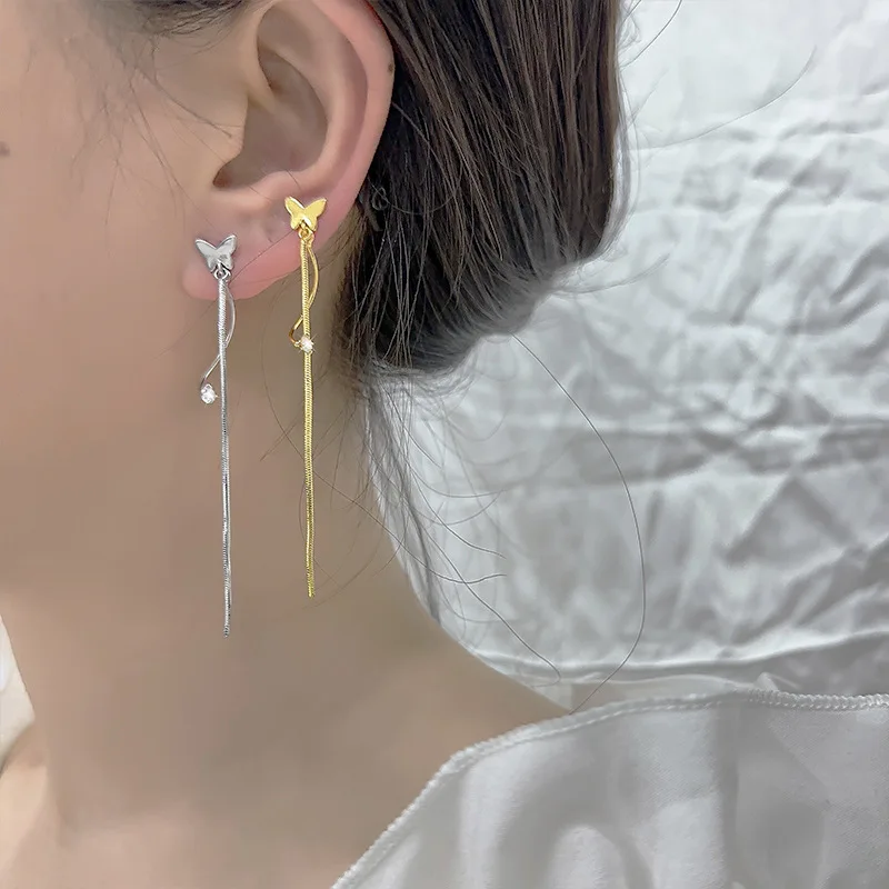 

Korean Fashion Butterfly Long Tassel Wave Earrings Flash Zircon Inlay Earrings For Women Trendy Gift Girl Jewelry Accessories