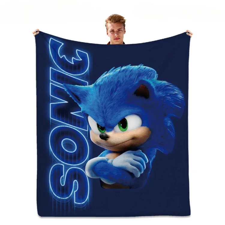 

150X220cm Cartoon Anime Hedgehog Sonic Digital Double-sided Printing Square Blanket Flannel Soft Blanket Air Conditioning Quilt