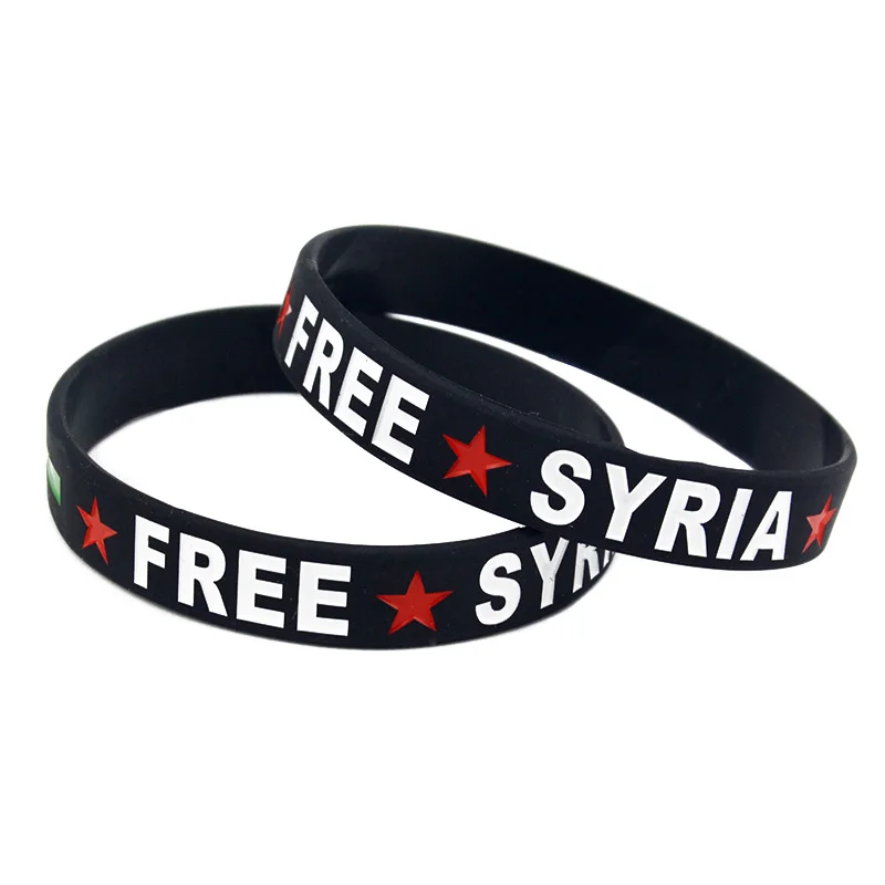 

50 PCS Free Syria With Flag Silicone Rubber Wristband Adult Size Bangle 3 Colors