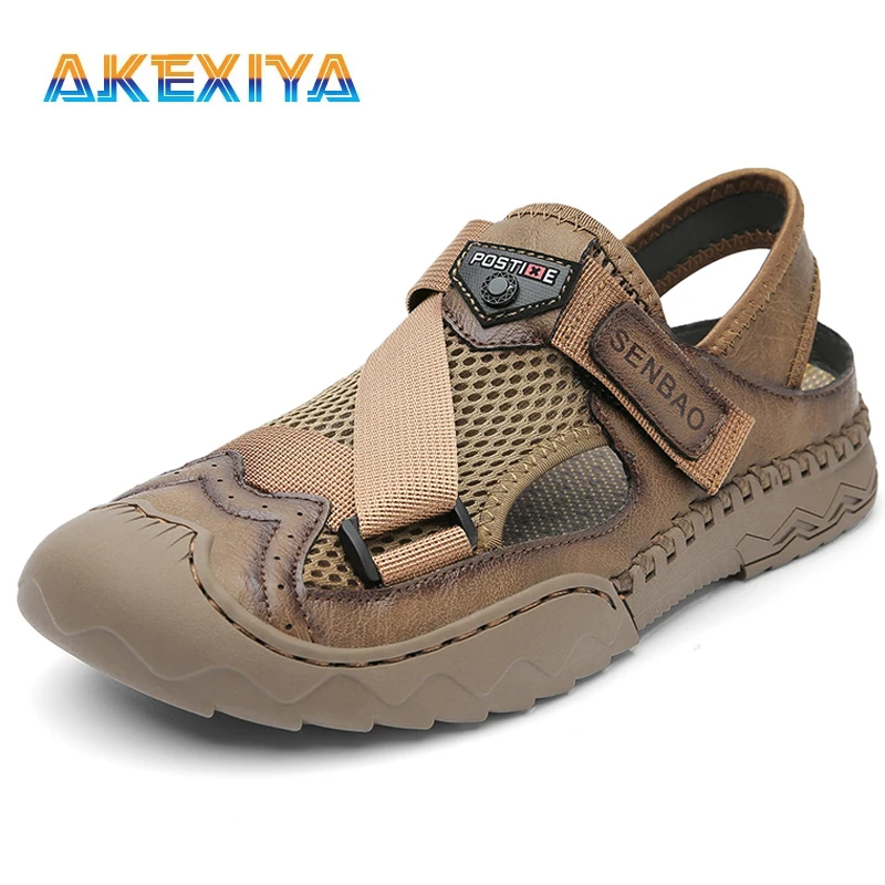

Summer Men's Leather Sandals Breathable Soft Men's Light Sandals Slides Leather Mesh Sandals Classic Roman Outdoor Slippers