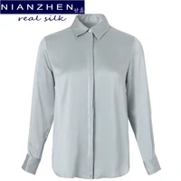 nianzhen real 100 silk 23 momme satin long sleeves solid chic blouse 2022 new fashion spring autumn office lady shirt 90084