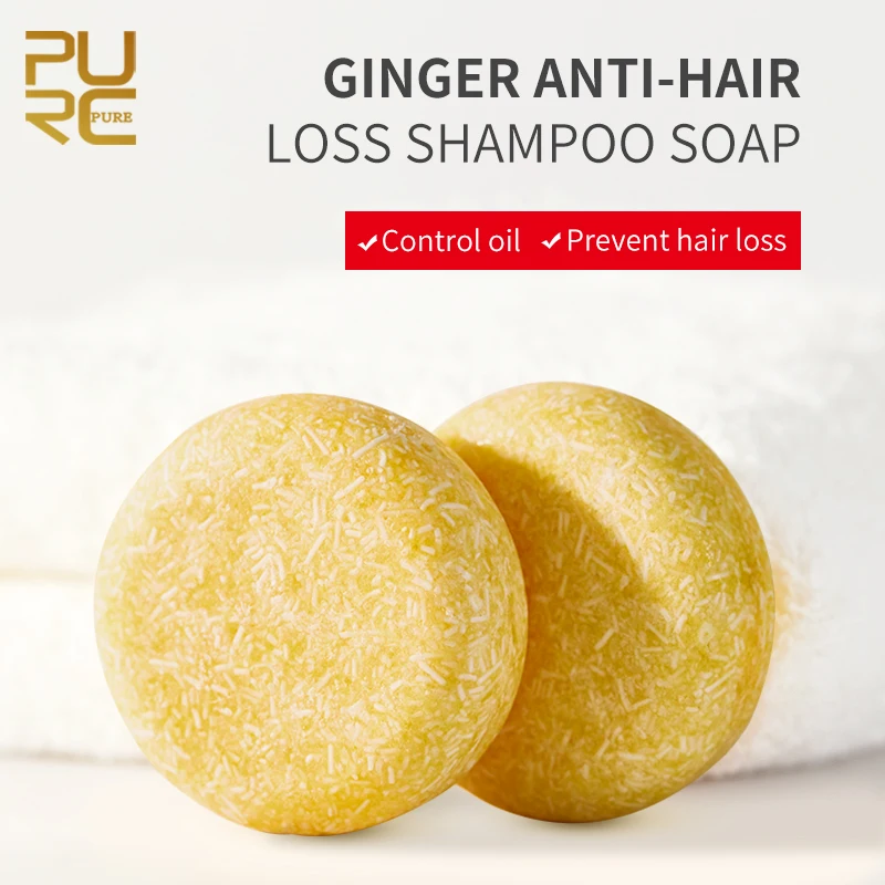 

PURC 2pcs 60g Organic Handmade Cold Processed Ginger Shampoo Bar for Hair Loss Hair Shampoo and Natural No Chemicals Vegan