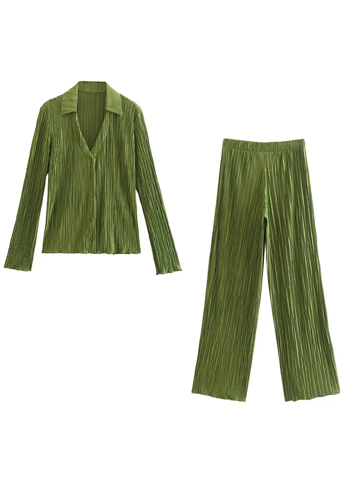 

Women 2022 Autumn New leisure Fashion pintucked satin Blouses Vintage Long Sleeve Button-up Female Shirts Chic Tops