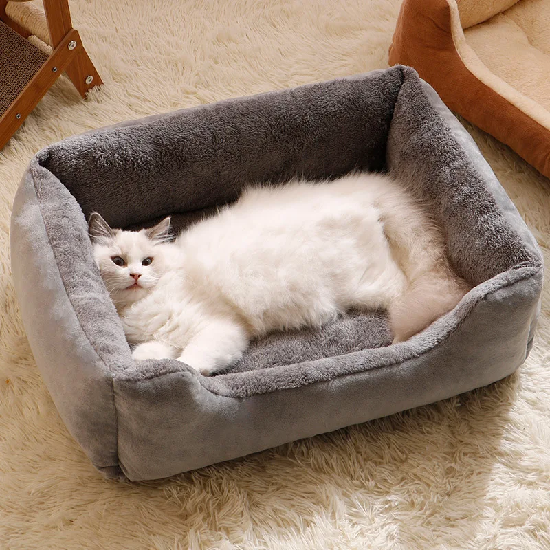 

Flannel Thickened Cat Bed for Indoor Dog Bed for Small Dog Square Soft Cat Mat for Cat Sand Dog Sofa Warm Kitten House Pet Sofa