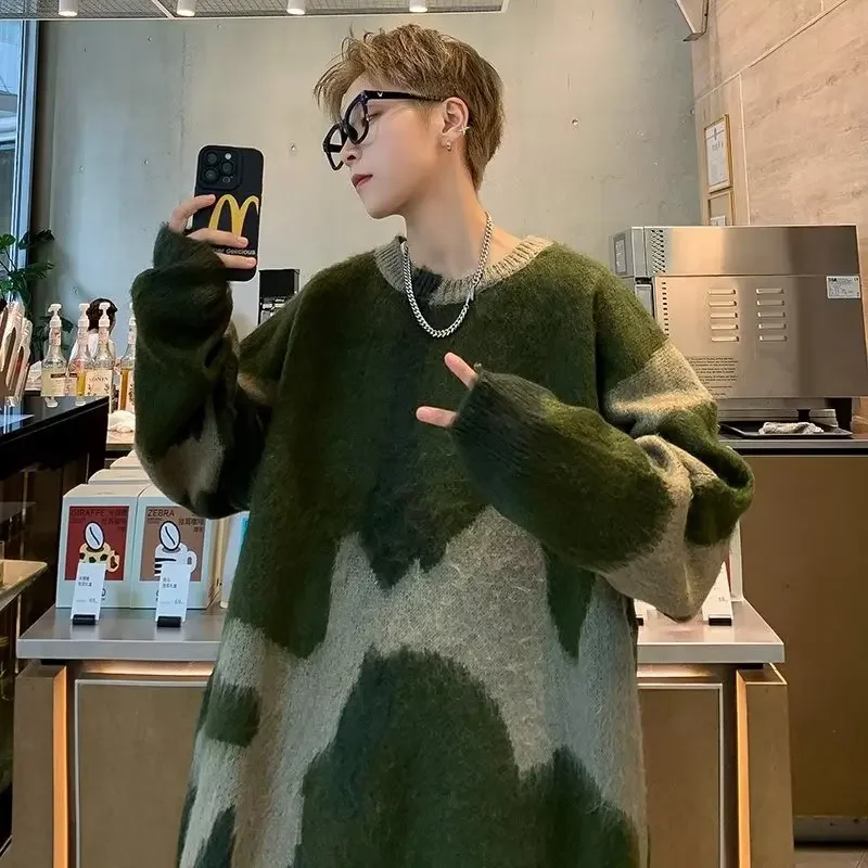 Свитер мужской в винтажном американском стиле цветной блокирующий вязаный Топ