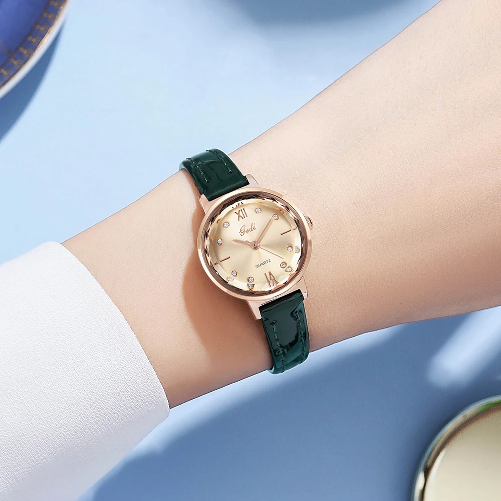 GEDI Retro Fashion Quartz Women Watches Brown Leather Strap Vintage Luxury Diamond Waterproof Ladies Wrist Watches Dropshipping