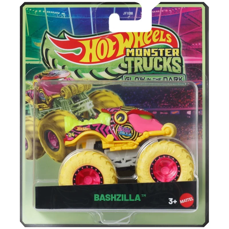 Фото Коллекционная модель грузовика Mattel Hot Wheels Monster Trucks Glow-in-the-Dark Shark Wreak JFX08 — светящаяся в темноте игрушка для мальчиков от 3 лет. №1