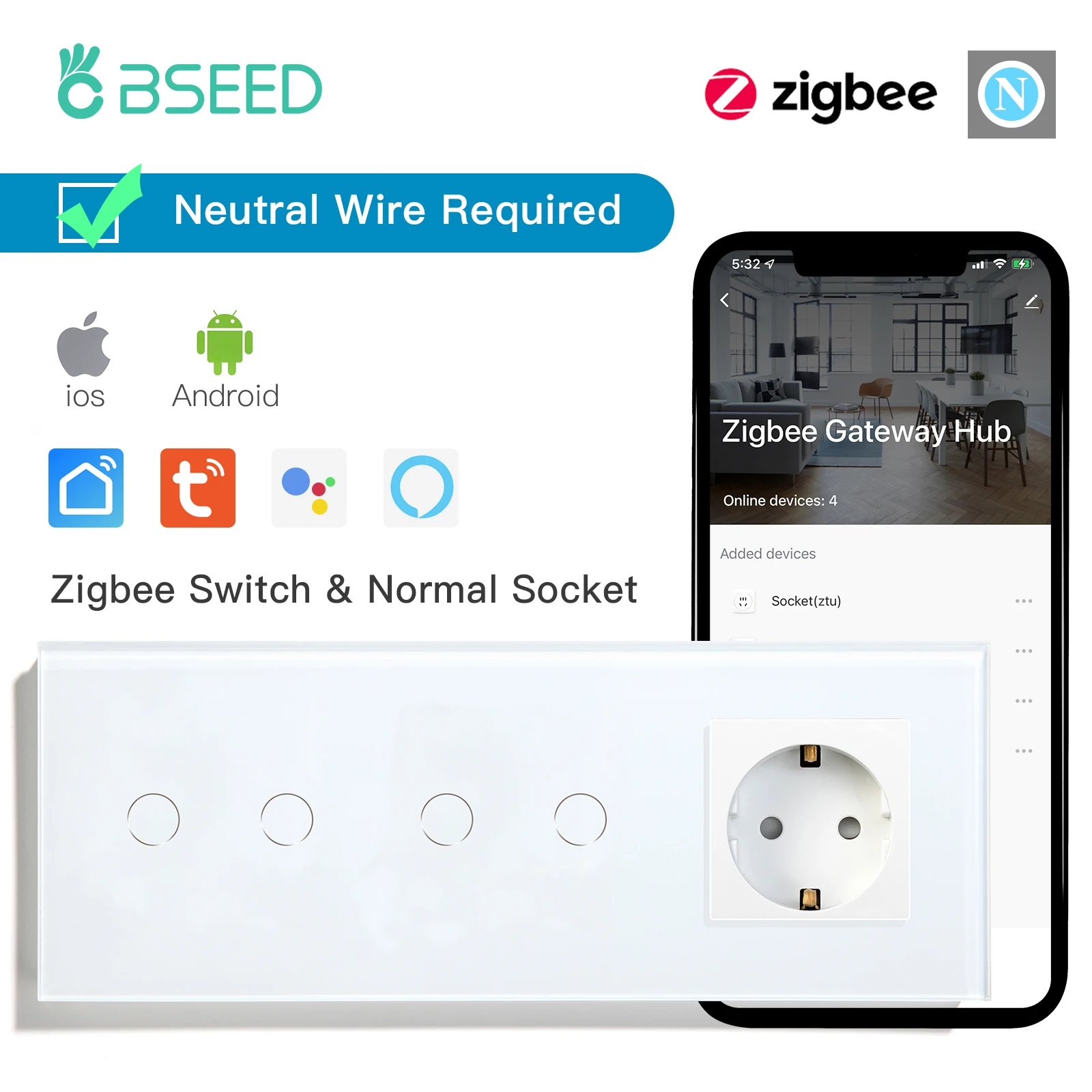 

BSEED Сенсорные выключатели света Zigbee 1/2/3 Gang