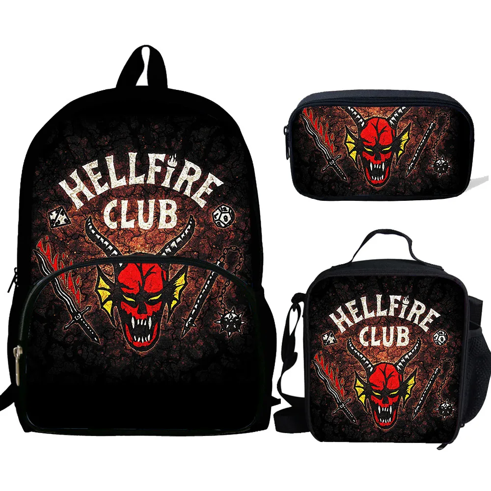 Stranger things 4 Hellfire Club Kids School Bags For Teenagers Boys Girls Kids Backpack Mochila Student Set 3Pcs Child Schoolbag