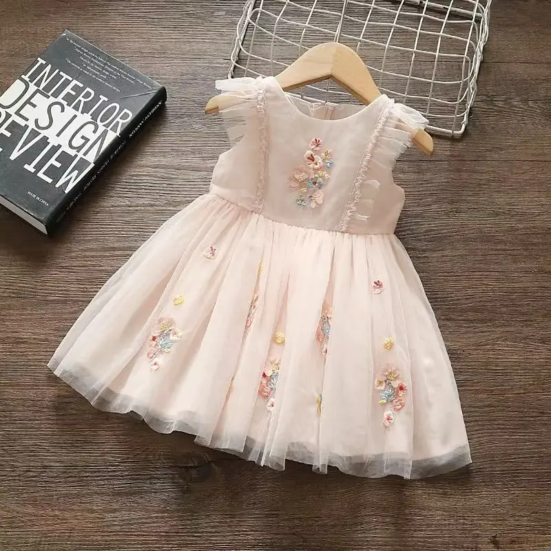 Summer Mesh Dresses Fairy Princess Wedding Baby Girls Sleeveless Wings Party Evening Dresses Children Clothes 2 4 6 Years Old